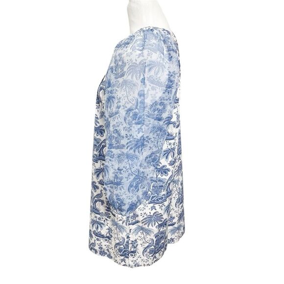 STAUD Garden Shift Dress Blue Toile Chinoiserie Women’s Size Small Sheer Sleeve - Picture 4 of 10